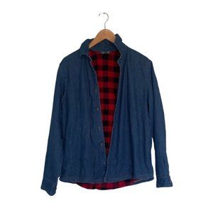 Riders by Lee Plaid-Lined Denim Button-Down Long Sleeve Shirt Jacket Size Medium